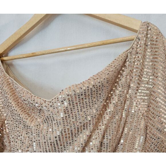 Gold Sequin Flowing 1920's Style Evening Gown Dress Size XL Waist 34 Bridesmaid - Picture 6 of 13